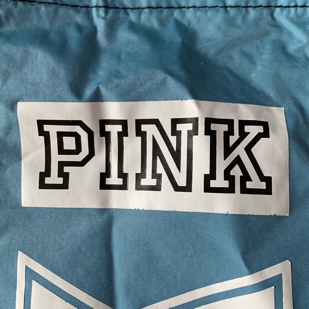 Pink Drawstring Backpack With 2 Outside Black Mes… - image 2
